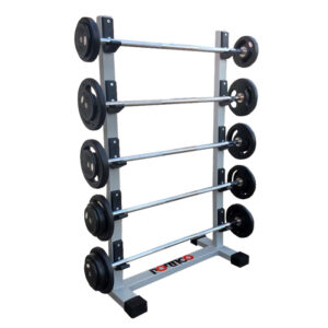 GP063 - ESTANTE VERTICAL PARA 5 BARRAS RETAS CROMADAS de 1,20m MONTADAS de 12 até 20kg DÚCTIL
